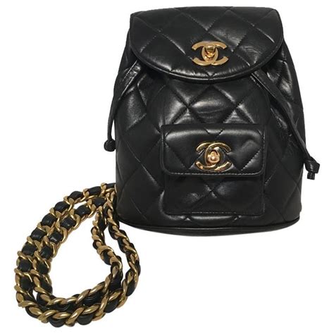 chanel vintage leather backpack black